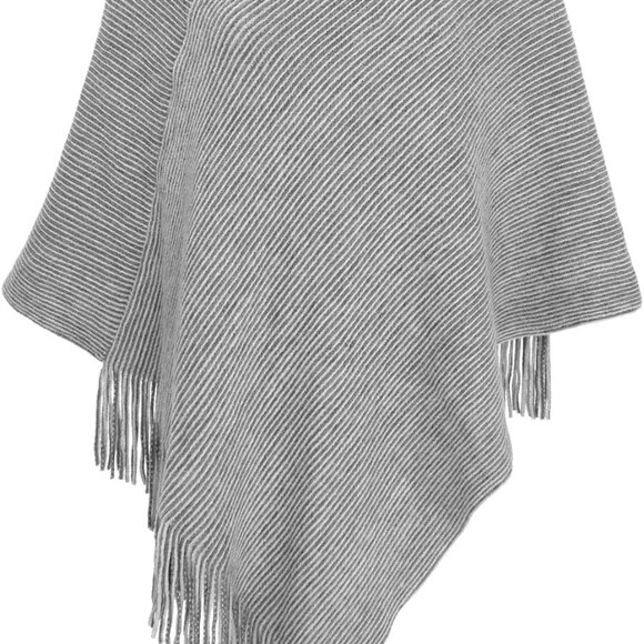 Womens Poncho Sweater V Neck Knitted Pullover Shawls Wraps Capes with Fringes Gi - Picture 1 of 5